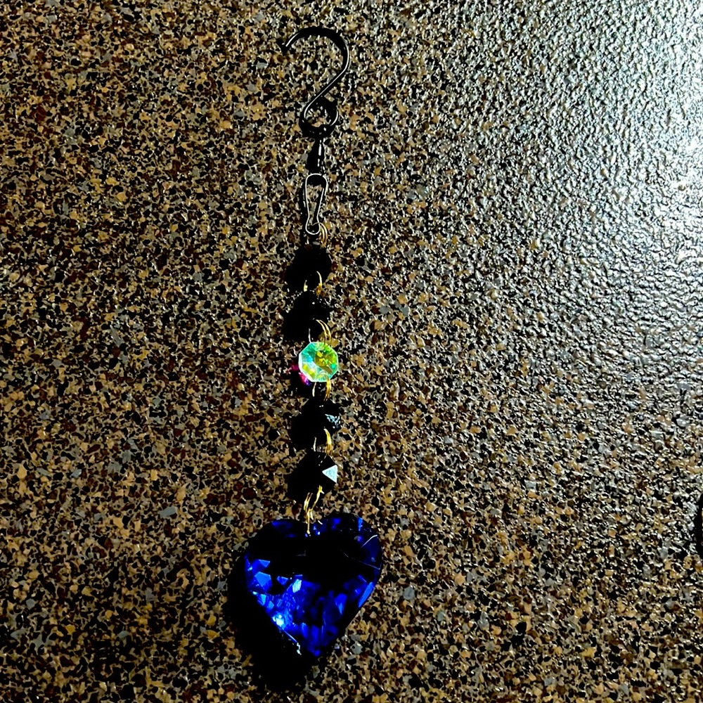 Beautiful Faceted Glass Cobalt Blue Heart Prism Sun Catcher